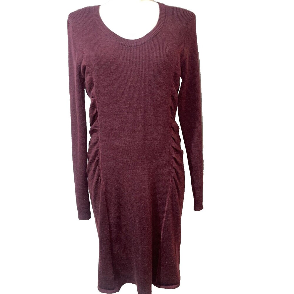 Calvin Klein Women's Wool Blend Sweater Dress size L Ruched Side Scoop Neck